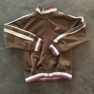 Nike Kids Brown Track Jacket with Pink and White Accents